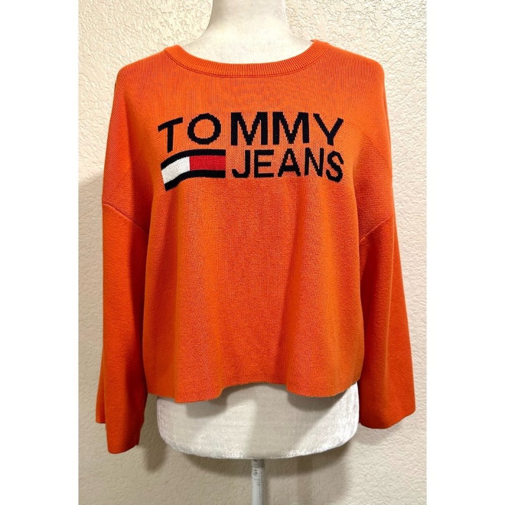 Tommy Hilfiger Jeans Orange Knit Logo Crewbeck Cropped Sweater